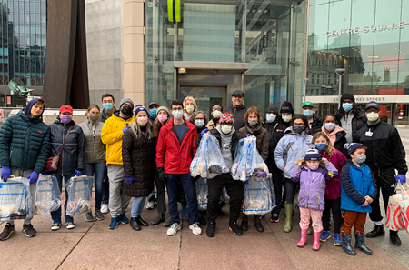The HUP Security team and their volunteer helpers distributed 250 bags of food, gloves, and other items to those experiencing homelessness.